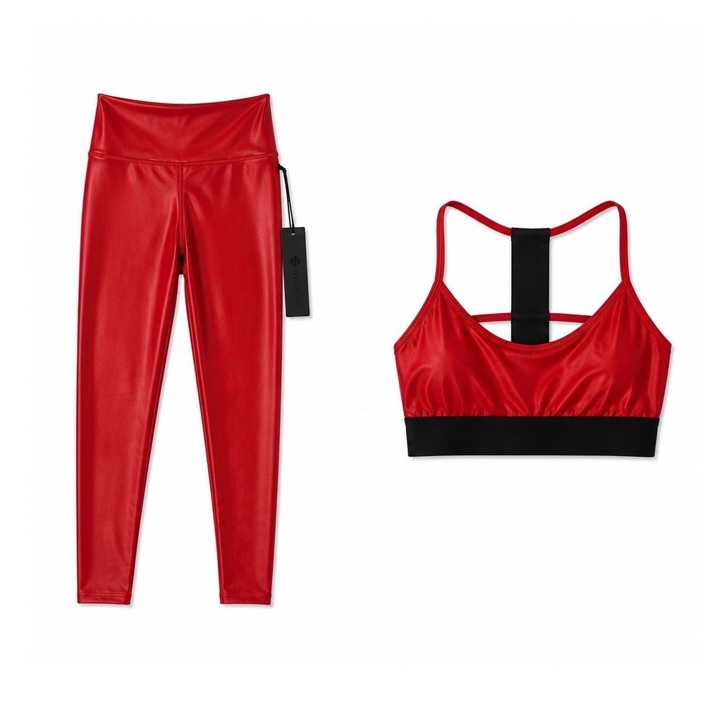 NWT Noli Cherry Liquid Leggings & Sports Bra Set Small Red